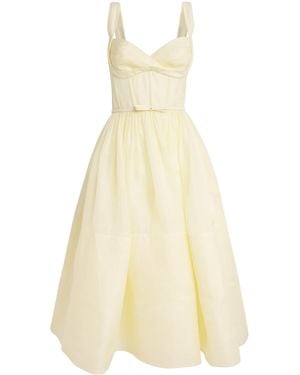 Zimmermann Linen-Silk Belted Midi Dress - Yellow
