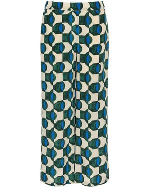 Weekend by Maxmara Silk Printed Wide-Leg Pants - Green