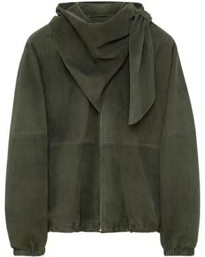 Loewe Suede Scarf-Detail Jacket - Green