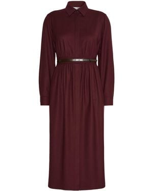 Max Mara Stretch-Virgin Wool Belted Shirt Dress - Red