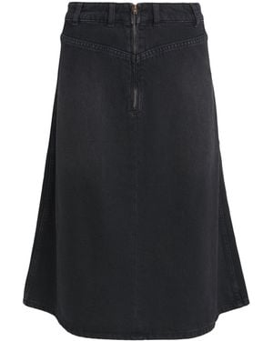 ME+EM Pleated A-Line Denim Midi Skirt - Black