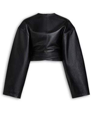 Alaïa Leather Belted Crop Top - Black