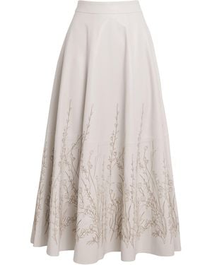 Eleventy Leather Embroidered Midi Skirt - White