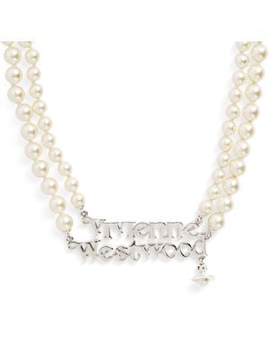 Vivienne Westwood Pearl Emilio Logo Necklace - Metallic