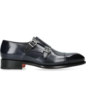 Santoni Leather Carter Monk Shoes - Black
