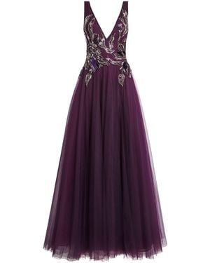 Costarellos Embroidered Tulle Vianna Gown - Purple