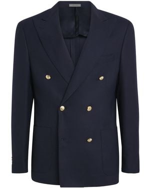 Corneliani Virgin Wool Double-Breasted Blazer - Blue