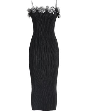 FFORME Plissé Lace-Trim Lumi Midi Dress - Black