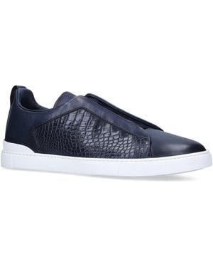 ZEGNA Crocodile Leather Triple Stitch Trainers - Blue