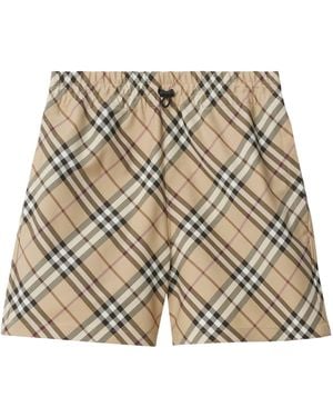 Burberry Technical Check Mid-Rise Shorts - Natural