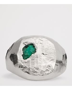 The Ouze Recycled Sterling And Emerald Una Signet Ring - Metallic