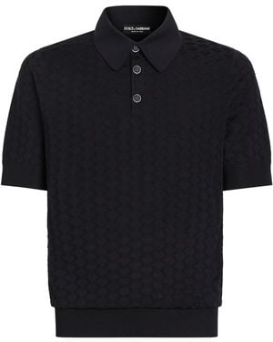 Dolce & Gabbana Silk Jacquard Polo Shirt - Black