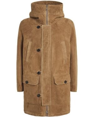 Yves Salomon Suede Shearling-Lined Parka - Brown