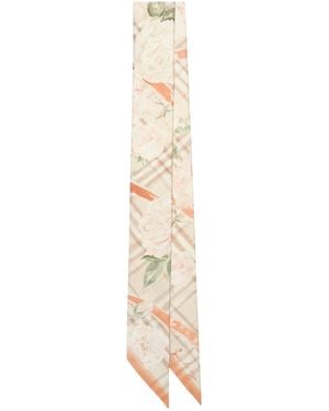 Burberry Silk Rose Check Skinny Scarf - White