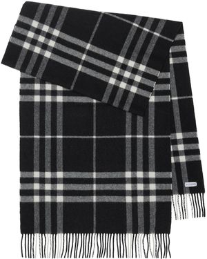 Burberry Cashmere Wide Check Scarf - Black