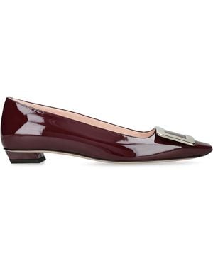 Roger Vivier Patent Leather Belle Vivier Trompette Ballet Flats - Brown