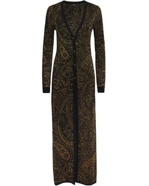 Etro Wool-Blend Paisley V-Neck Maxi Dress - Black