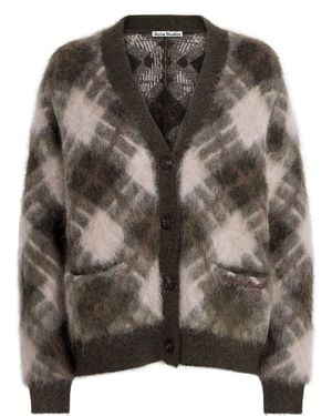 Acne Studios Argyle V-Neck Knit Cardigan - Brown
