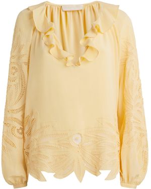 Ulla Johnson Silk Embroidered Adonis Blouse - Metallic