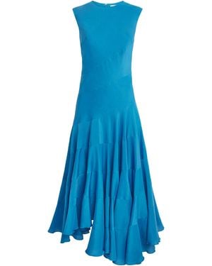 Tory Burch Cotton-Silk Asymmetric Maxi Dress - Blue