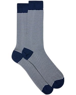 dunhill Cashmere-Mulberry Silk Stripe Socks - Blue