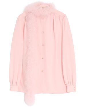 Valentino Silk Feather-Boa Blouse - Pink