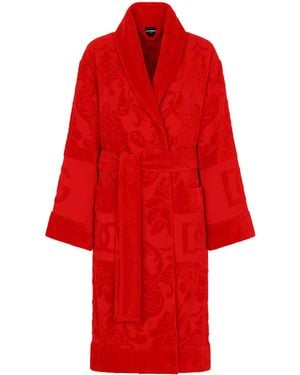 Dolce & Gabbana Terry Cotton Dg Logo Robe - Red