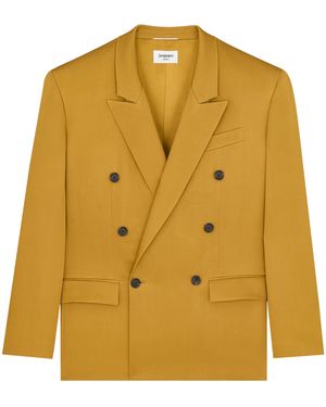 Saint Laurent Silk Double-Breasted Blazer - Yellow