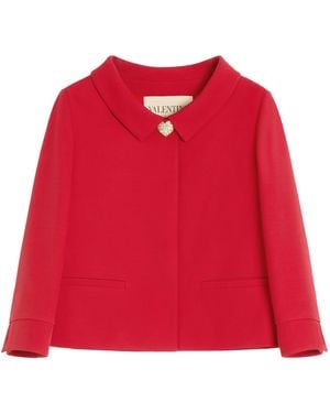 Valentino Wool-Silk Embellished Jacket - Red