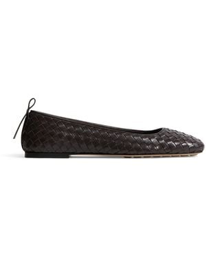 Bottega Veneta Leather Intrecciato Ballet Flats - Black