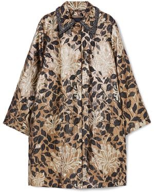 Marina Rinaldi Lamé Floral Jacquard Coat - Yellow