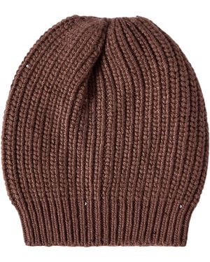 Brunello Cucinelli Silk-Cashmere Embellished Beanie - Brown