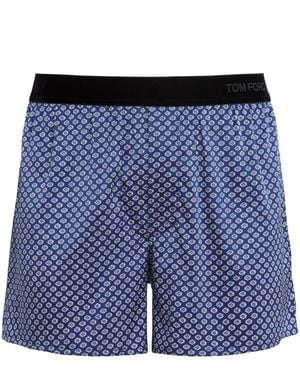 Tom Ford Stretch-Silk Printed Boxer Shorts - Blue