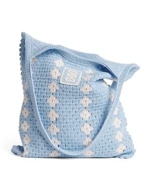 Sandro Crochet Tote Bag - Blue