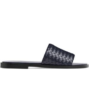 Bottega Veneta Leather Intrecciato Elio Sandals - Blue