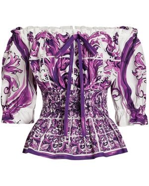 Dolce & Gabbana Shirred Printed Top - Purple