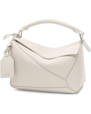 Loewe Small Leather Featherlight Puzzle Top-Handle Bag - White