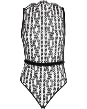 Coco De Mer Velvet-Trim Lace Kiana Bodysuit - White