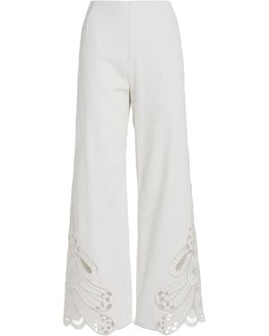 Maje Embroidered Wide-Leg Trousers - White