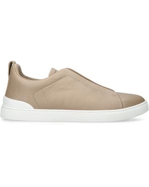 ZEGNA Leather Triple Stitch Trainers - Natural