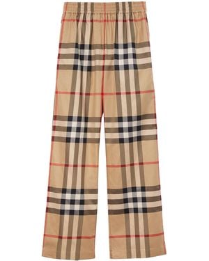 Burberry Cotton Check Trousers - Natural