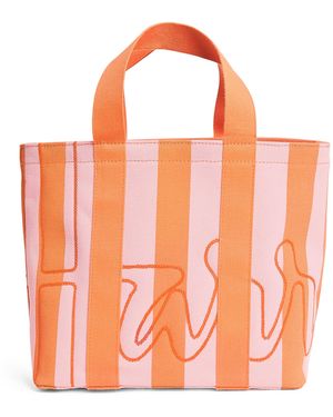 Harrods Mini Cotton Stripe Logo Tote Bag - Orange