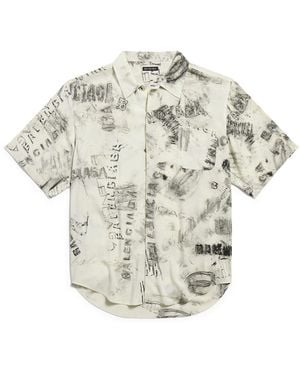 Balenciaga Oversized Washed Crayon Short-Sleeve Shirt - White