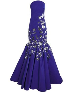 Pamella Roland Embellished Strapless Gown - Blue