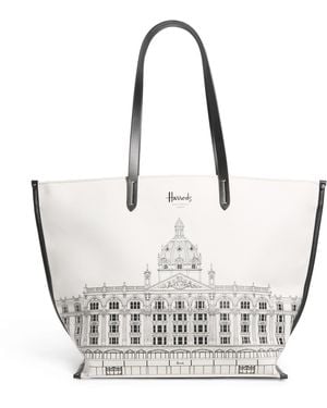 Harrods Building Landscape Shopper Bag - White