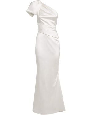 Talbot Runhof Satin One-Shoulder Draped Gown - White