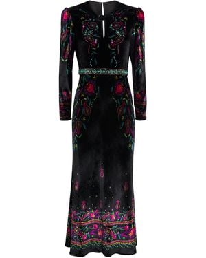Saloni Velvet Beaded Claudia Midi Dress - Black