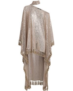 Taller Marmo Sequin Fringed Trebbia Disco Kaftan Mini Dress - Natural