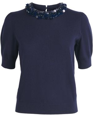 Ulla Johnson Merino Wool Embellished T-Shirt - Blue