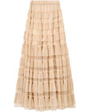 AllSaints Tulle Ruffled Aude Maxi Skirt - Natural
